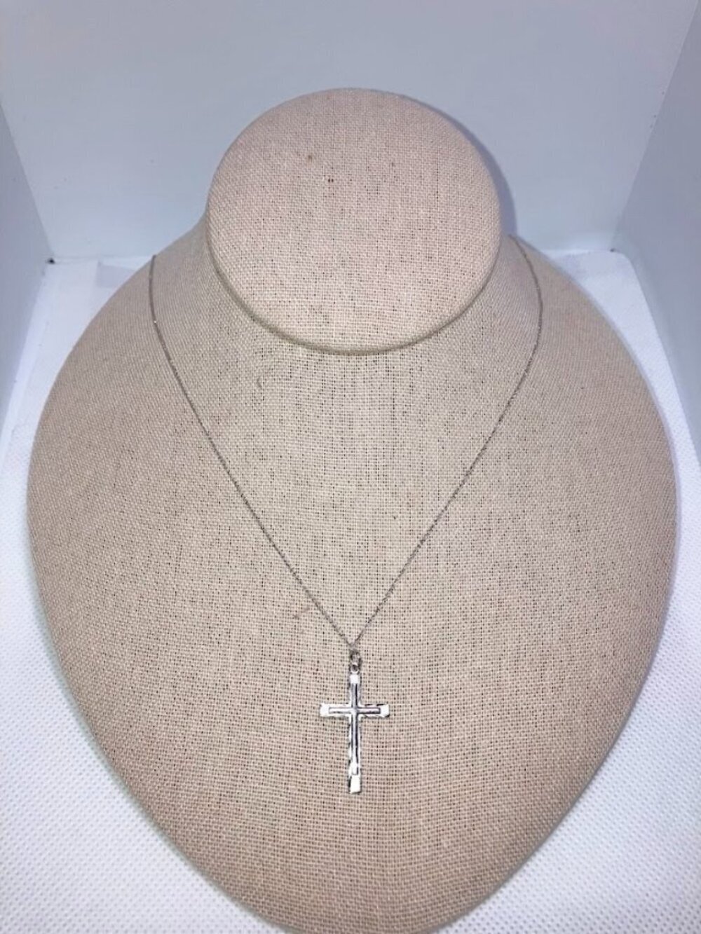 Sterling Silver Vintage Diamond Cut Cross Pendant Necklace Delicate Chain
